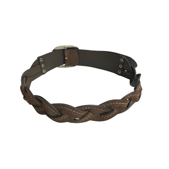 VTG Genuine Leather Braided Belt Brown Stitch Detail Boho Western Style Size S - Picture 3 of 16